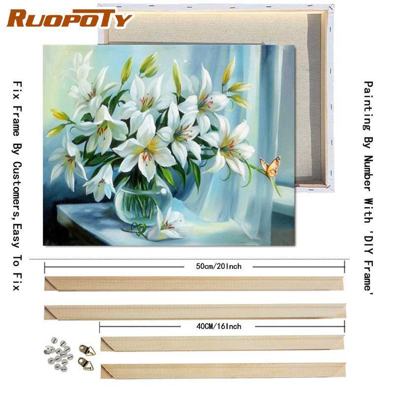 RUOPOTY Oil Painting By Numbers Flower Acrylic On Canvas DIY Frame Wall Art Picture By Numbers Daisy Children's Room Decor