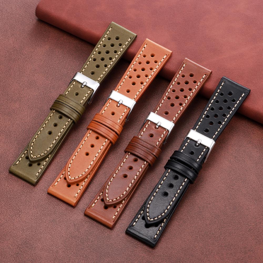 Vintage Calfskin Strap Men Women 18mm 20mm 22mm Universal Cowhide WatchBand Sport Breathable Bracelet Wristbelt Accessory