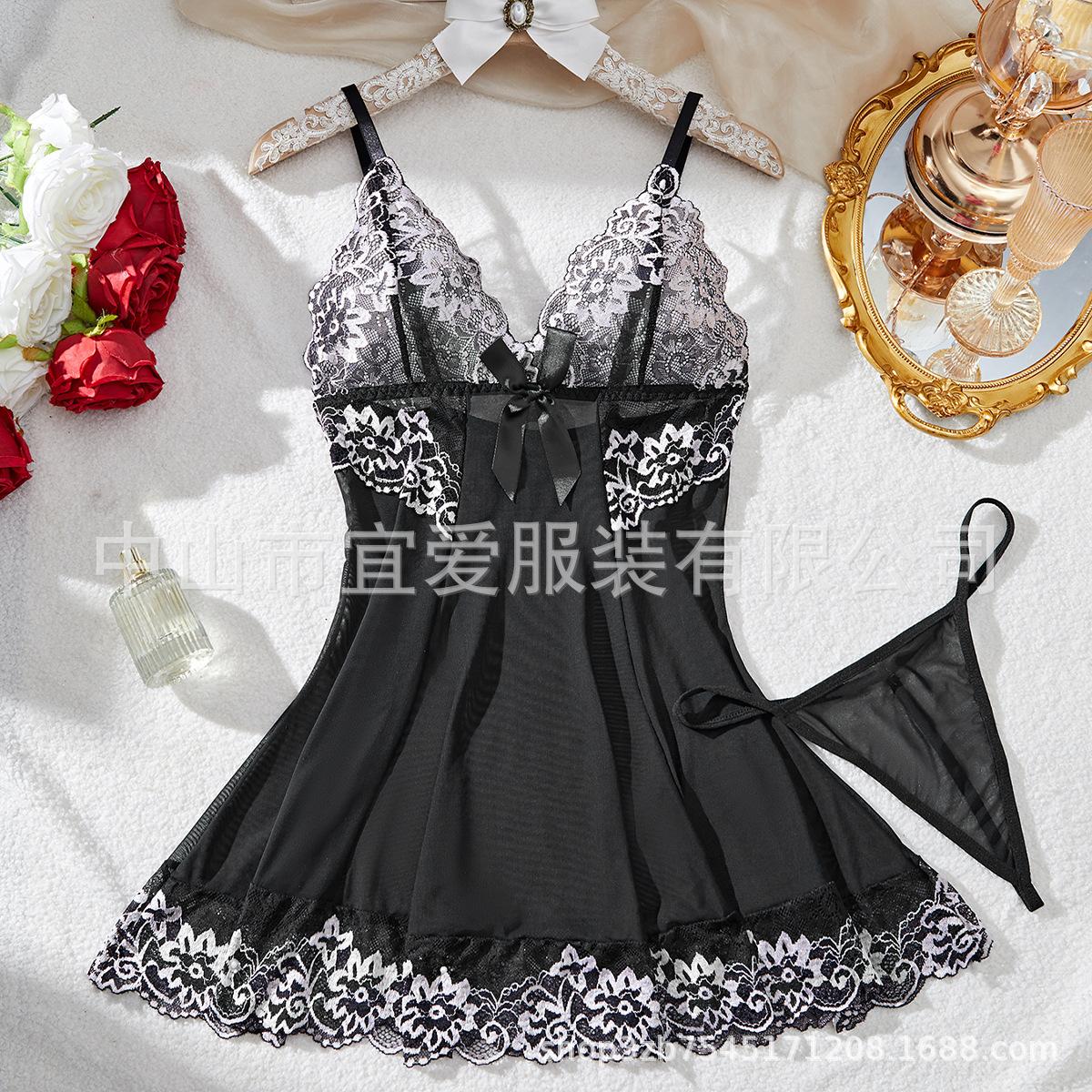 Контрастная сетка сексуальная ночная рубашка кружево прозрачное сексуальное нижнее белье Xiyin эротическое нижнее белье оптом S чёрный