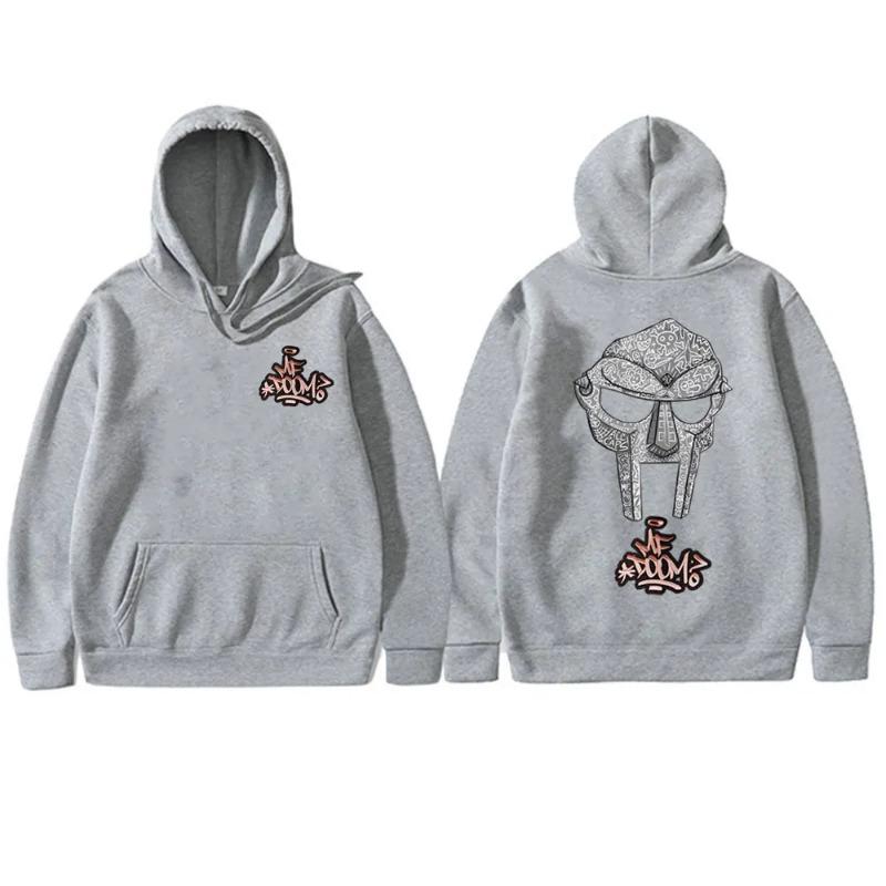 Rapper Mf Doom Madvillain Maschera Metallica Viso Stampa Double Face Felpa Uomo Oversize Pullover Hip Hop Rap Vintage Felpe da Uomo