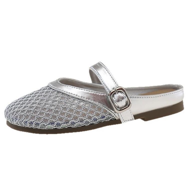 Korean Version Mesh Hollow Slippers Female Summer 2025 New Fairy Style Temperament Shallow Mouth Flat Bottom Sandals Fishing Net Shoes