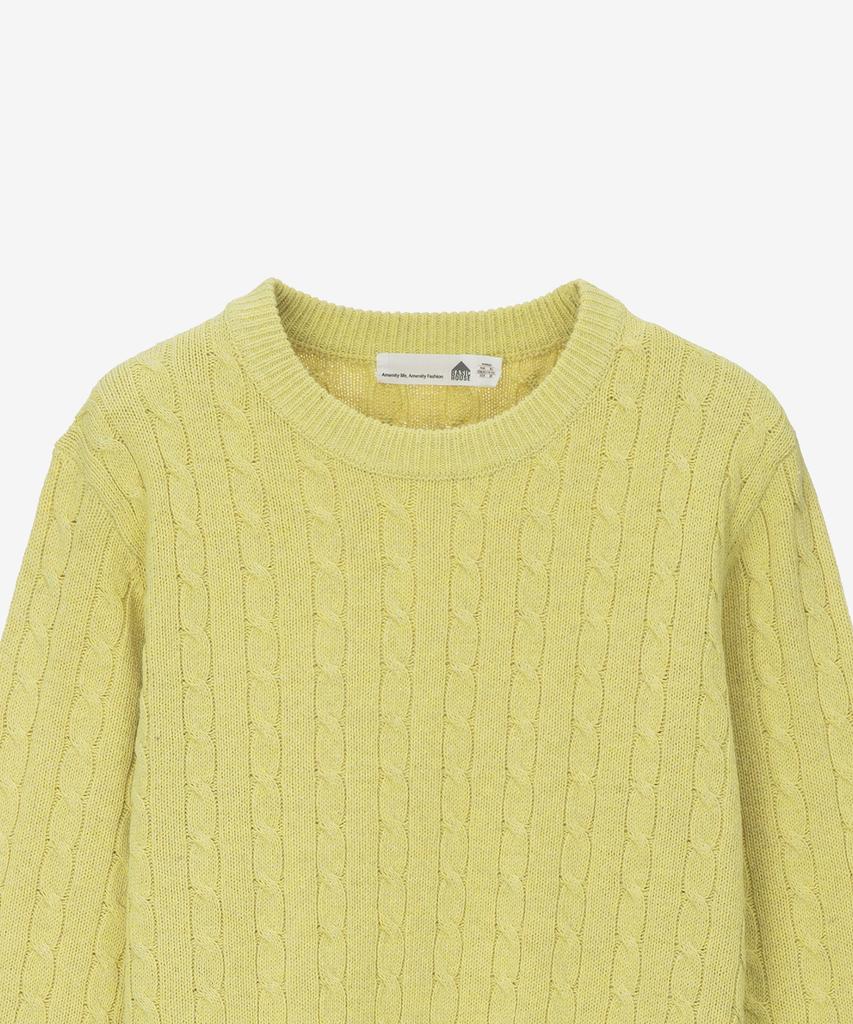 BASIC HOUSE Women'S Cable Round Neck Crop Knit Lemon Yellow Lykt7201