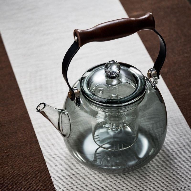 Transparent Black 1000ml High Borosilicate Glass Teapot with Starry Sky Top Bead and Integrated Lifting Handle