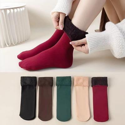 2 Pares de Meias Quentes para Outono e Inverno, Meias de Neve Super Grossas com Lã para Mulheres, e Meias de Chão Quentes e Resistentes ao Frio