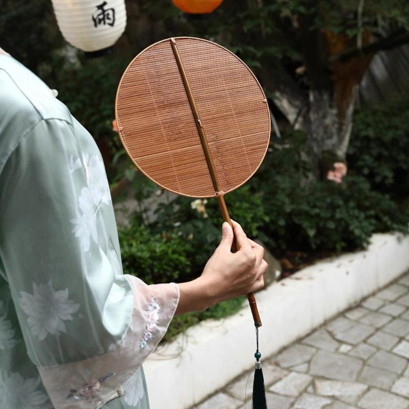 Hand Woven Handheld Fan Chinese Styles Bamboos Fan Waist Fan for Party Wedding Dance Performances Home Decorations