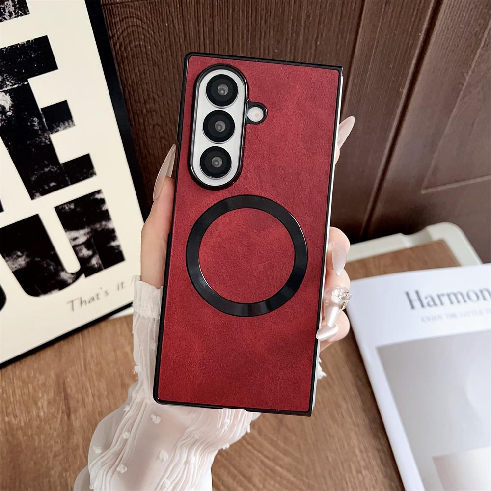 Magnetic for Magsafe Wireless Charge Leather Phone Case for Samsung Galaxy Z Fold 7 6 5 4 3 5G ZFold 7 Protective Bumper Cover