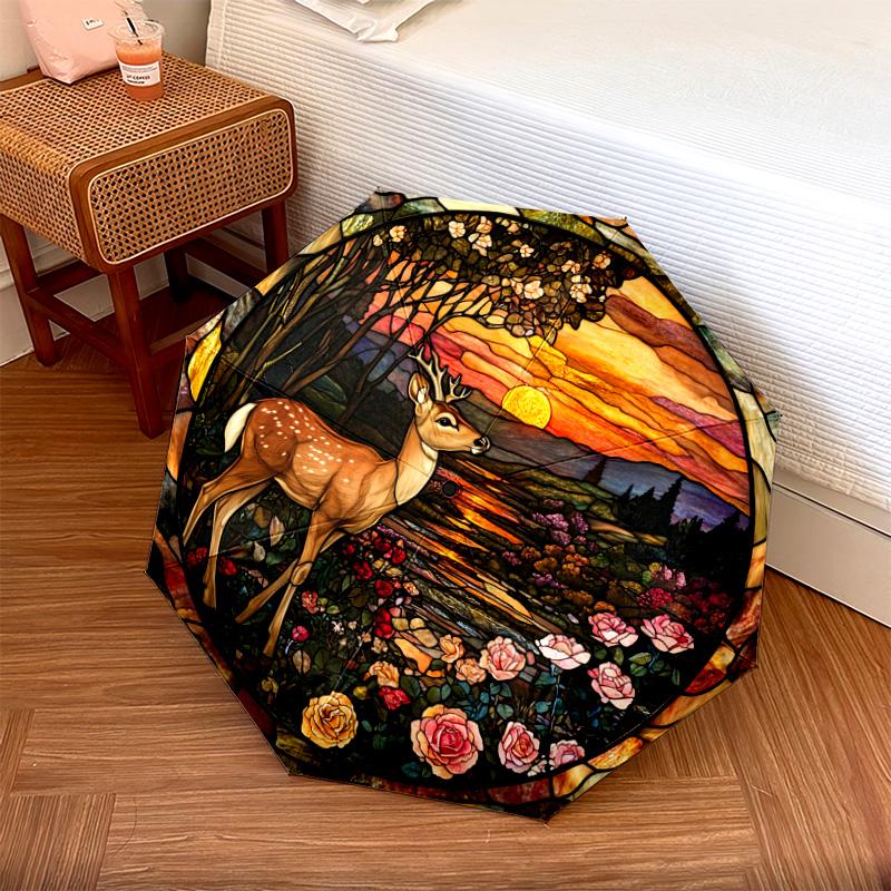 1 PC Automatic Folding Umbrella - Deer Sunset Pattern, Portable & Foldable Design with 8 Ribs, Christmas Birthday Gifts