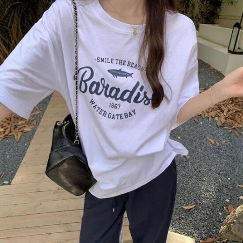Navava Women 1 + 1 LeTTering PrinTing Loose FiT T shirT nT2630