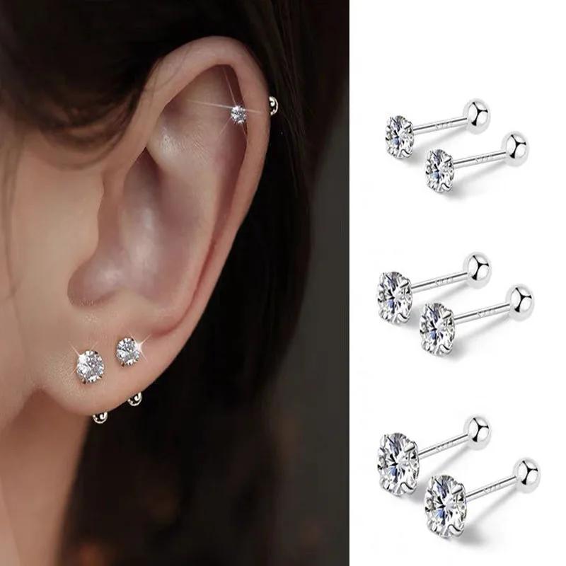 3 Paare Klassische Runde Zirkonia Ohrstecker für Damen, Edelstahl Damen Knorpel, Tragus, Ohrläppchen, Daith Piercing Schmuck