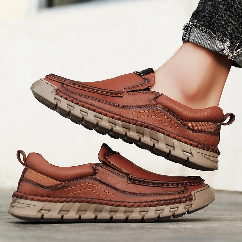 Men's Handmade Leather Loafers: Slip-On Casual Fashion, Plus Size, for Spring & Autumn