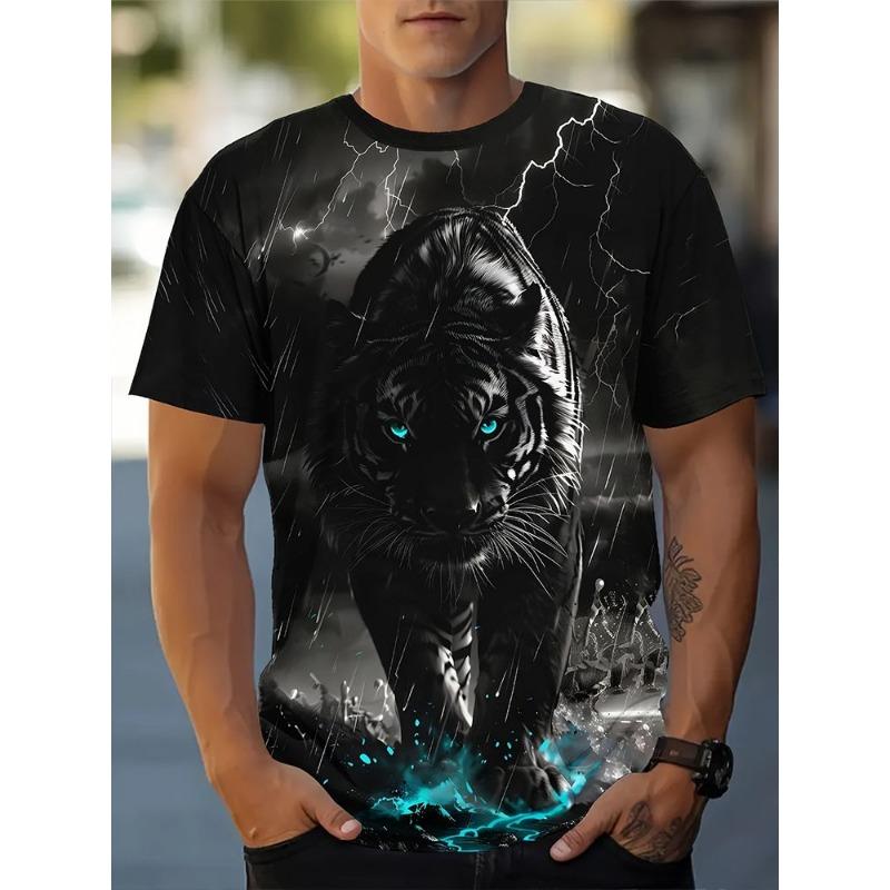 Men Giant Full Moon Mountain Lake Reflection Galaxy Starry Sky Forest Landscape Print Short Sleeve Crew Neck Casual T-shirt