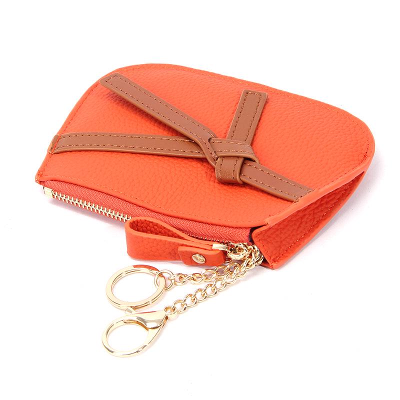 

Женский кошелек для монет из натуральной кожи с цветными блоками - Мини-кошелек с брелоком