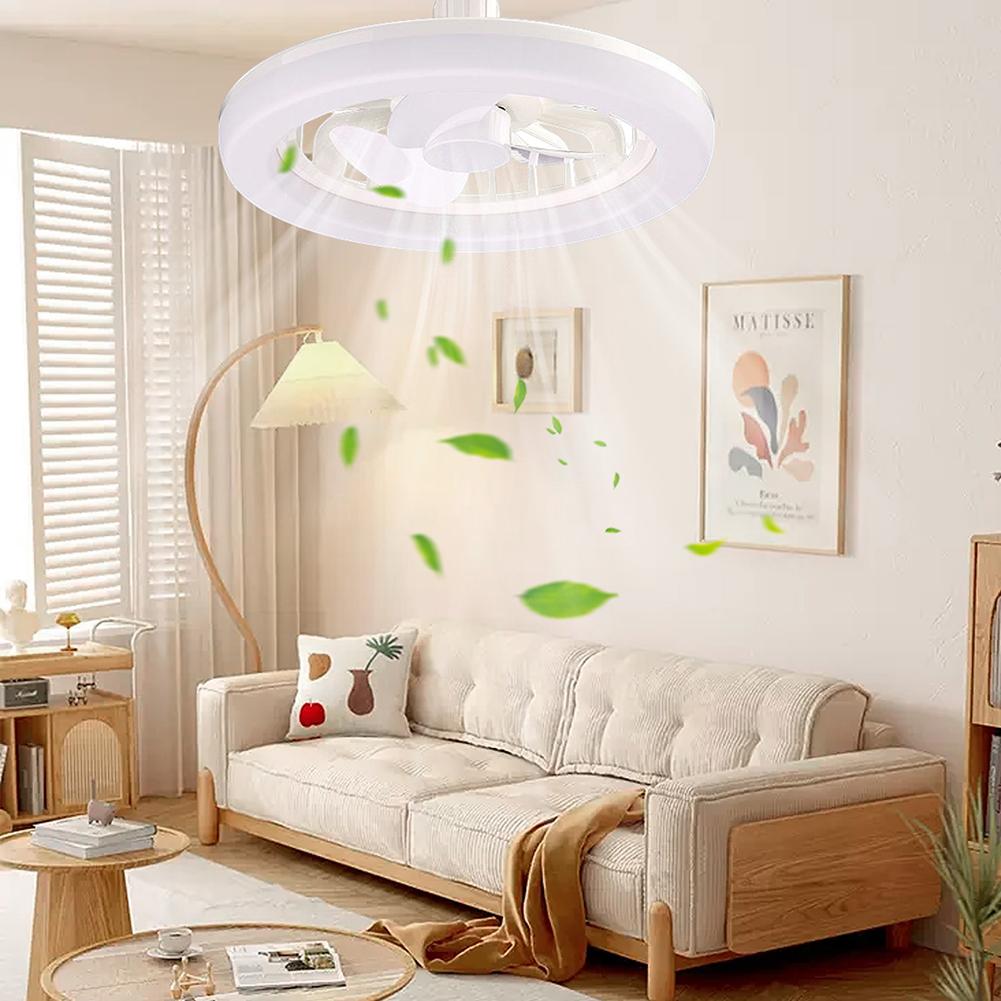 2 In 1 Silent Ceiling Fan Light 3 Gears Electric Cordless Fan with Remote Control Dimming Three Color Light for Living Room