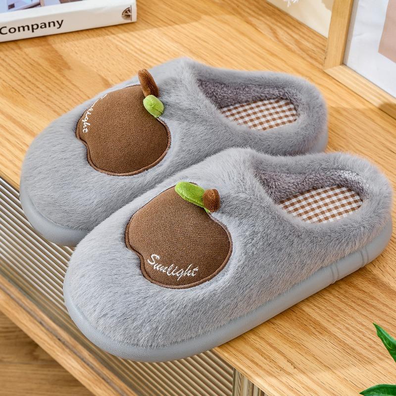 Apple Cotton Slippers Women's Autumn and Winter New Indoor Home Fleece Warm Couple Thick-soled Plush Cotton Shoes Men