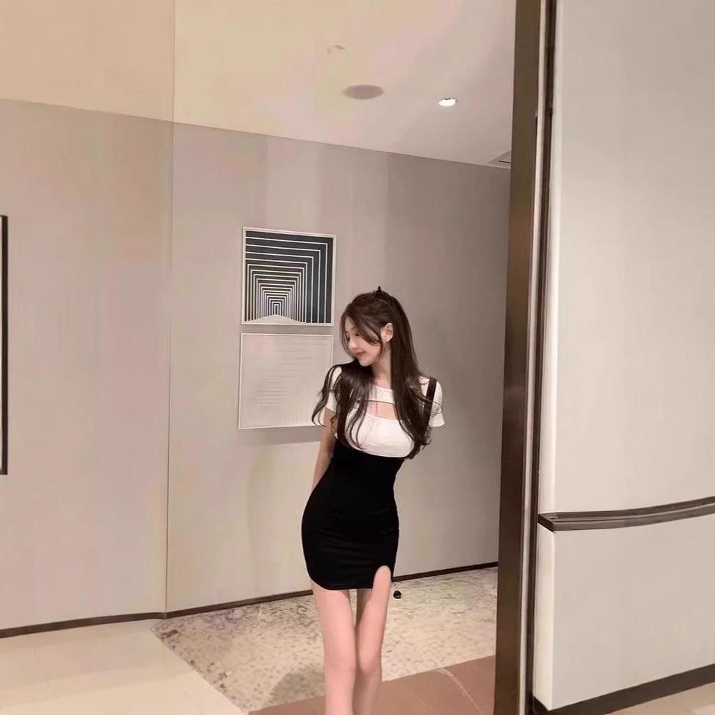 2025 Summer Bodycon Mini Skirt Set: Spicy Girl Sleeveless Camisole Dress & Short Sleeve T-shirt Fashion Two-Piece for Women