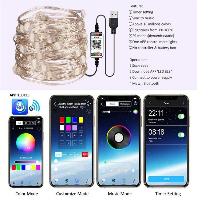 USB LED Copper Wire String Lights bluetooth Party Fairy Light App Remote Control USB LED Copper Wire String Lights bluetooth Party Fairy Light App Remote Control