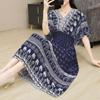 25th Anniversary Ethnic V-Neck Rayon Short Sleeve French-Thai Print Holiday Dress for Women