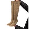 High-heeled Khaki Knee-piled Boots Women's Shoes 2024 New Autumn and Winter Pointed Thin Long Boots