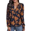 Women Shirt Stand Collar V-Neck Lantern Long Sleeve Printing Pullover Tops Loose Fit Thin Casual Shirt Daily Wear