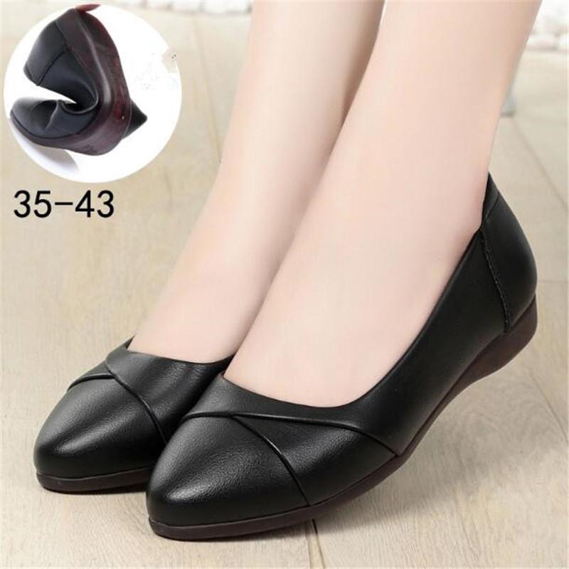 Fashion Women Genuine Leather Flat Shoes Fashion Slip on Loafers Comfortable Casual Ballet Flats Large Size 35-43 Low heel Ladies Shoes