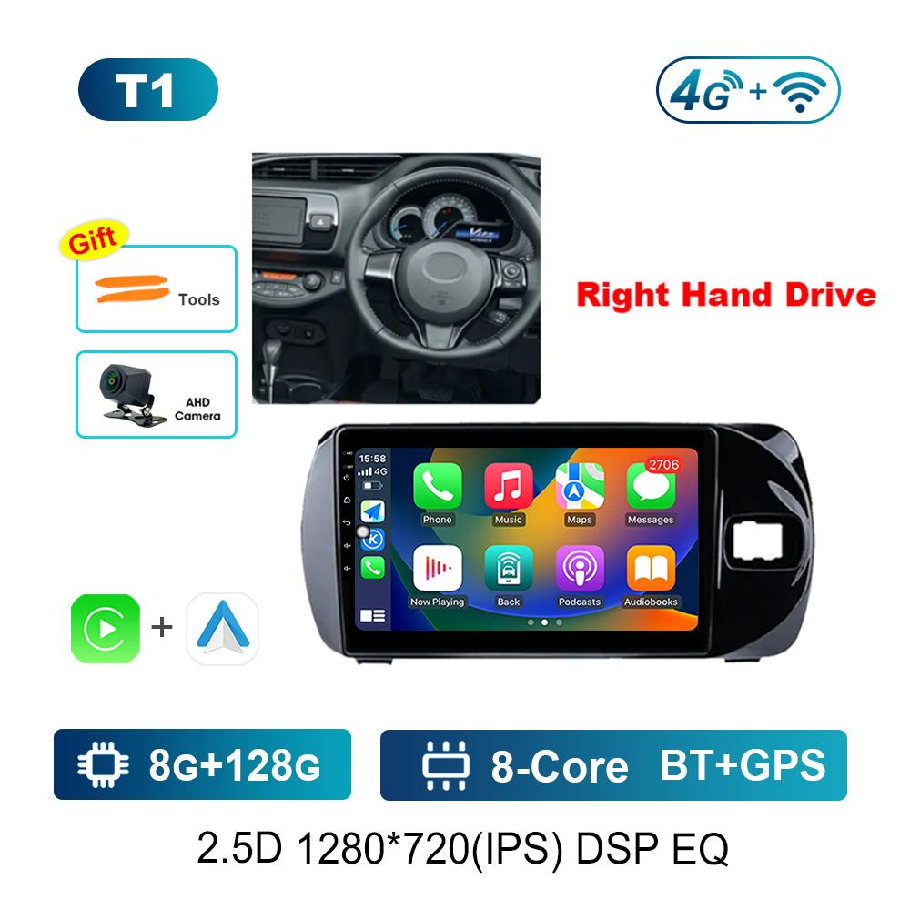 Right Hand Drvie Carplay Car Video Multimedia Player for Toyota Vitz 3 III XP130 2014 - 2019 Android Bluetooth WiFi+4G HD Screen