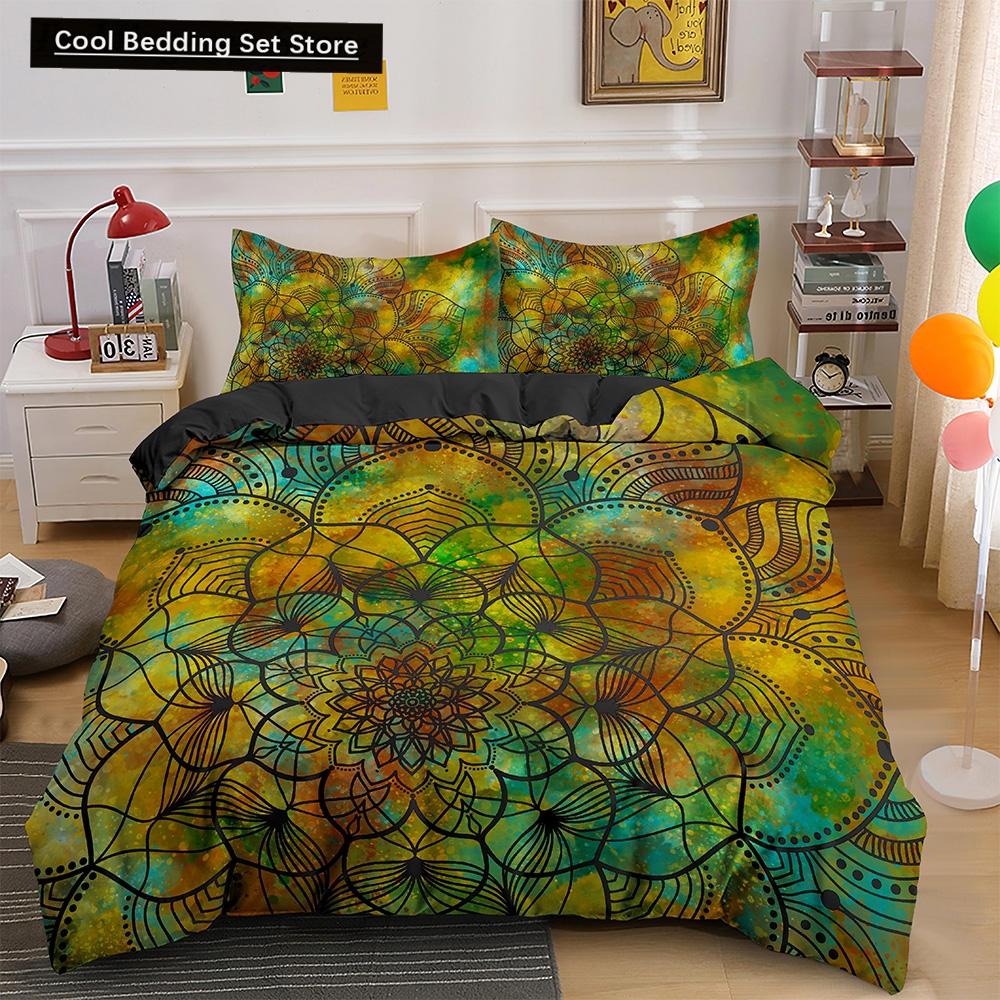 Psychedelic Boho Luxury Bedding Set 2/3PCS with Pillowcase King Mandala Duvet Cover Queen Comforter Cover Polyester Quilt Cover