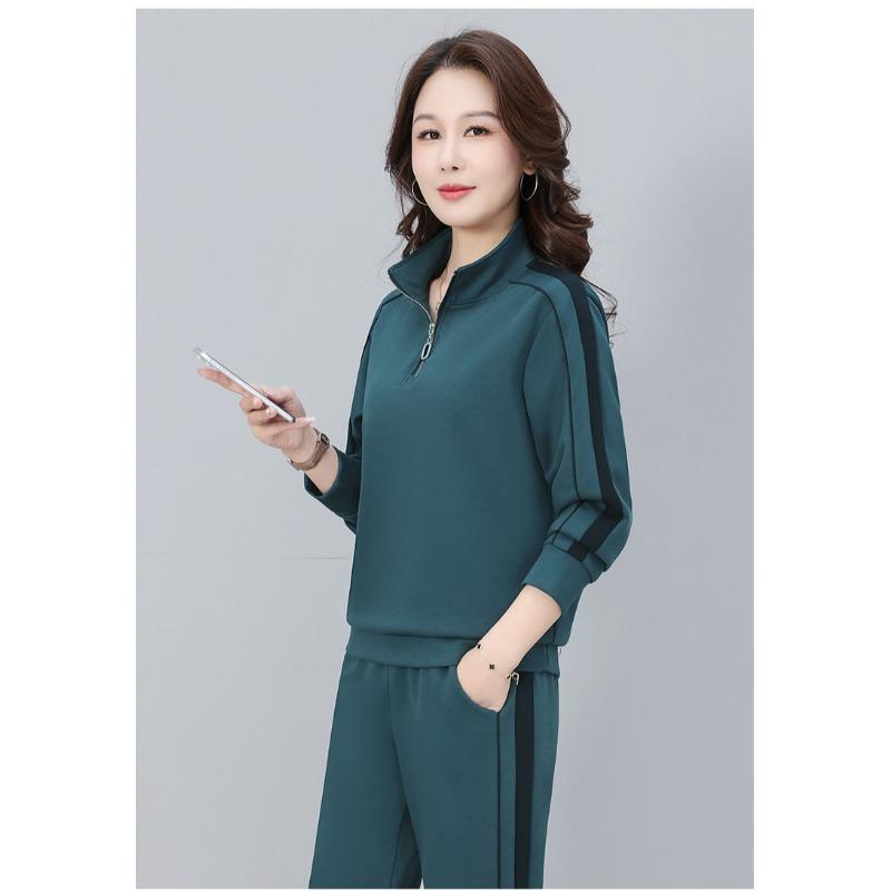 Fashion Women Half Zip Stand Collar Sportswear Suit Casual Spring Autumn Outdoor Sports Two Piece Tracksuit for Ladies