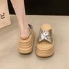Fashion 8CM Women Summer Leather Chunky Slippers High Platform Flip Flops Wedge Heels Slides Sweet Girl Sandals Open Toe Beach Slippers