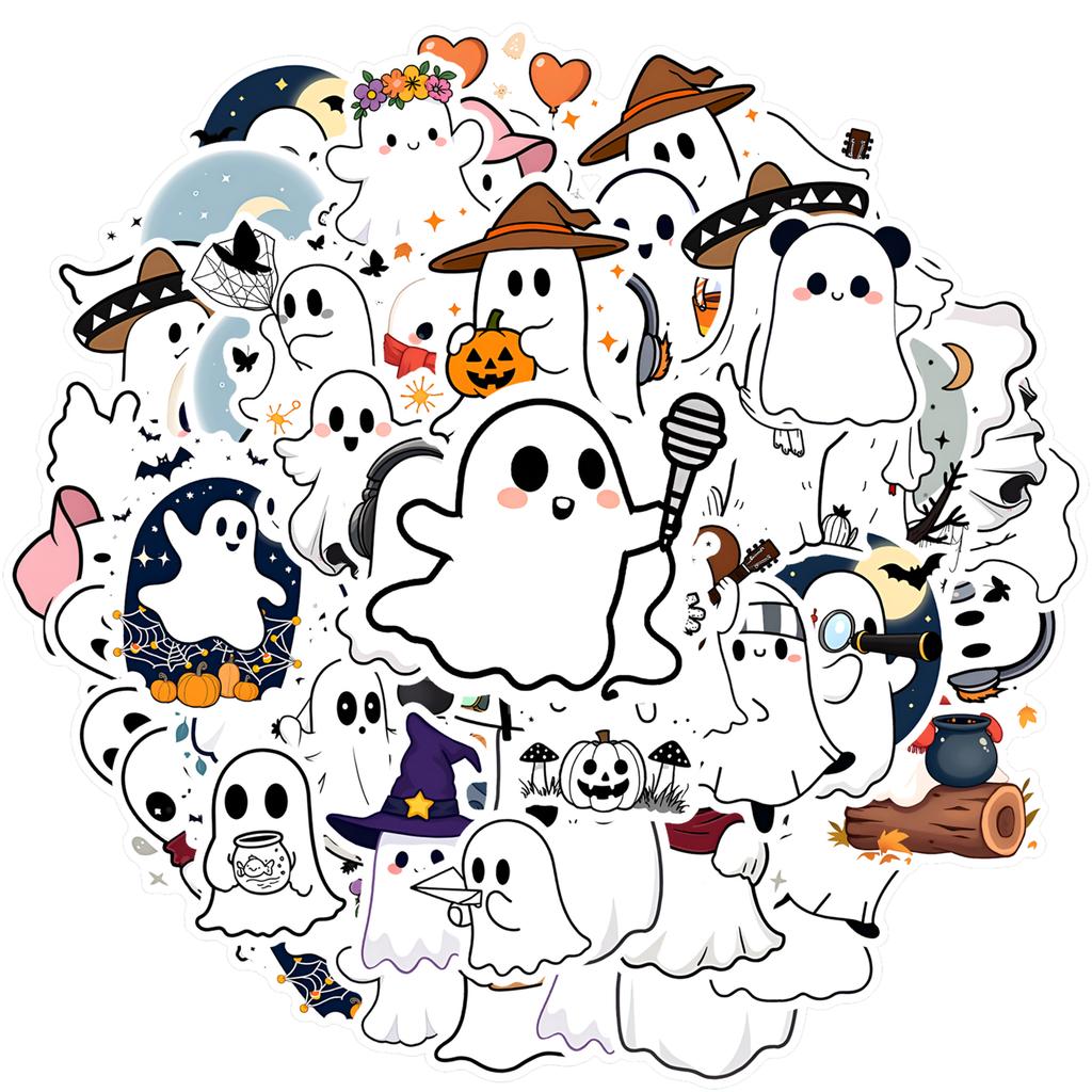35pcs-50pcs Playful Halloween Stickers Halloween Cute Graffiti Decals Stationery Stickers For Guitar Laptop Helmet Skateboard