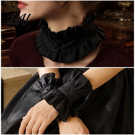 Collared Accessory for Women French Style Ruffled Fake Collar Women Retro Detachable with Sweaters Button Cotton Pleated Dickey Cuffs And