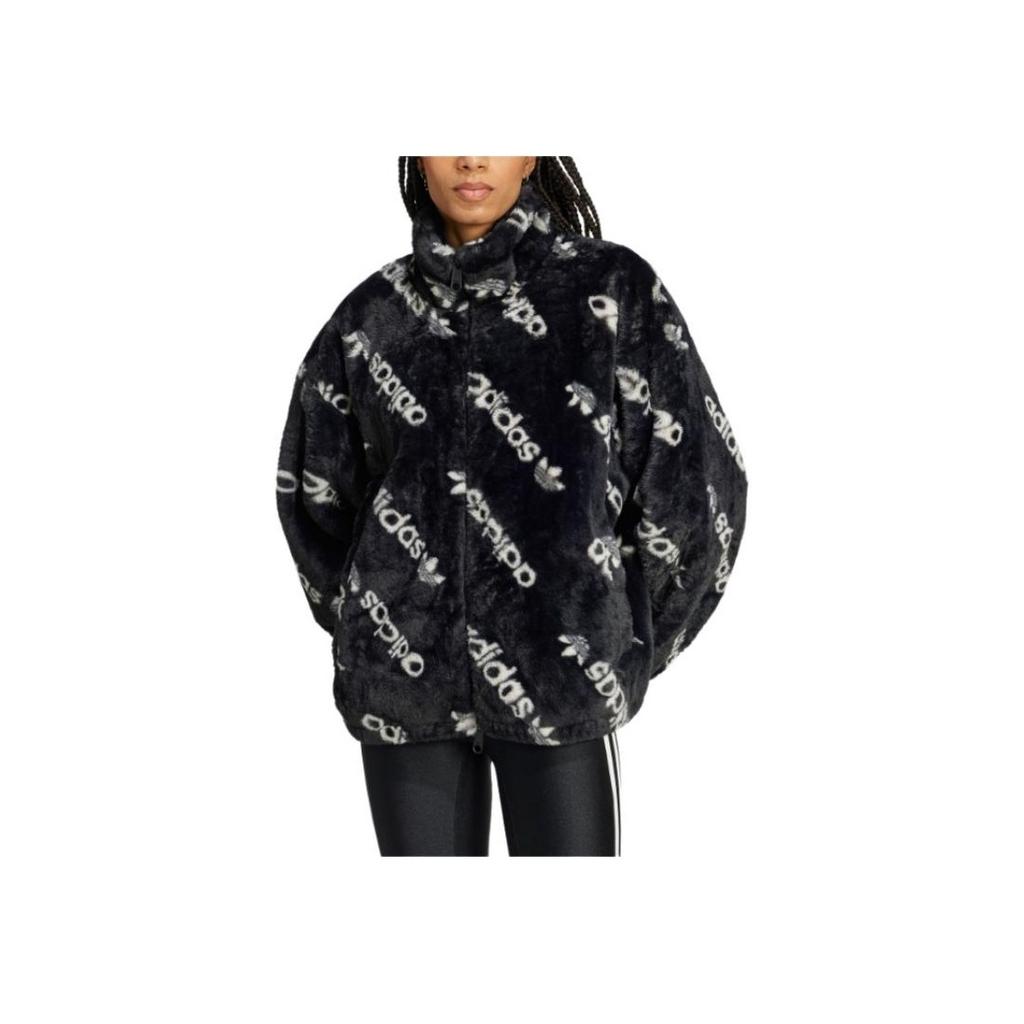 Adidas Originals Allover Print Fur Tonal Letter Sports Comfortable Loose Jacket Women Jacket Black IW5920