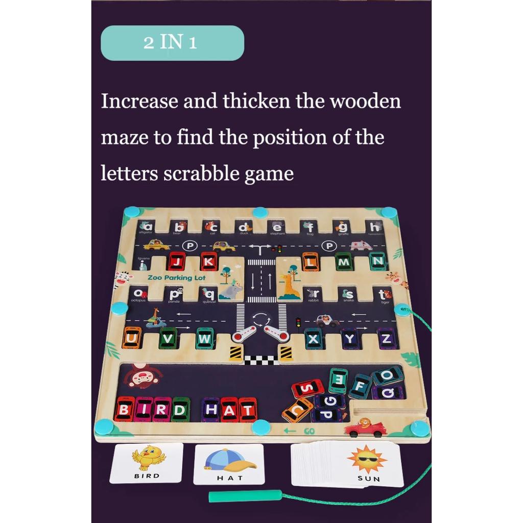 Children Magnetic English Letters Find Car Parking  Maze Learning Education Toys Color Matching Montessori Toys Wooden Toys
