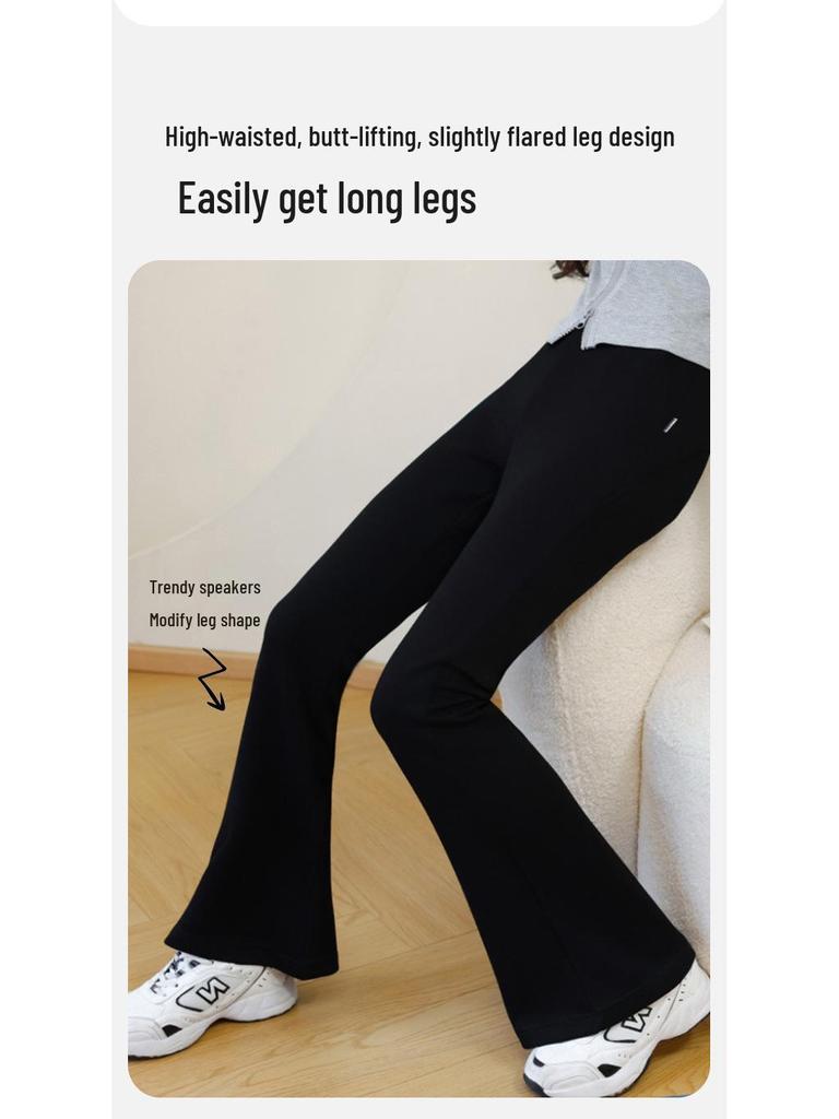 2025 Autumn Girls' Black Micro Flare Slimming Casual Pants for Middle and Big Kids