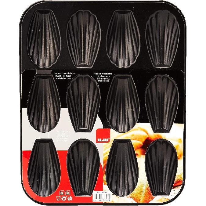 IBILI Madeleine Pan – 12-Cup Non-Stick French Bakeware | Made in Spain | 12-Cavity Shell Shape Madeleine Cake Pan, Carbon Steel for Perfect 1