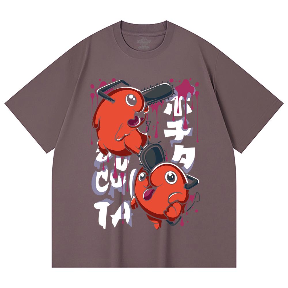 230 g/m² 100% Baumwolle Kettensägenmann V37 Pochita Aufdruck Unisex Schweres Baumwoll-T-Shirt