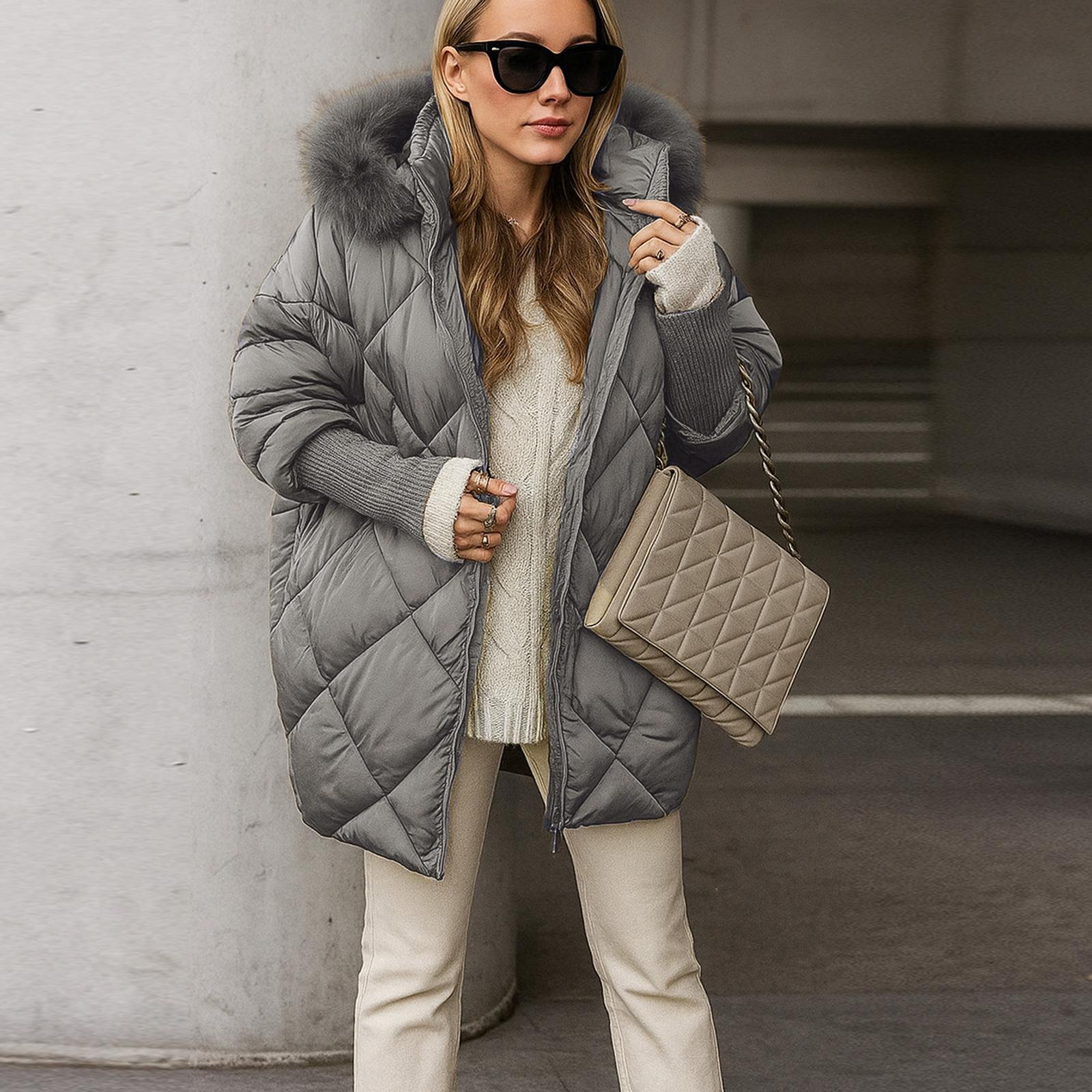 

Куртки для женщин Куртка на флисовой подкладке Зимние пальто Пальто пуховик с капюшоном и карманами на молнии S