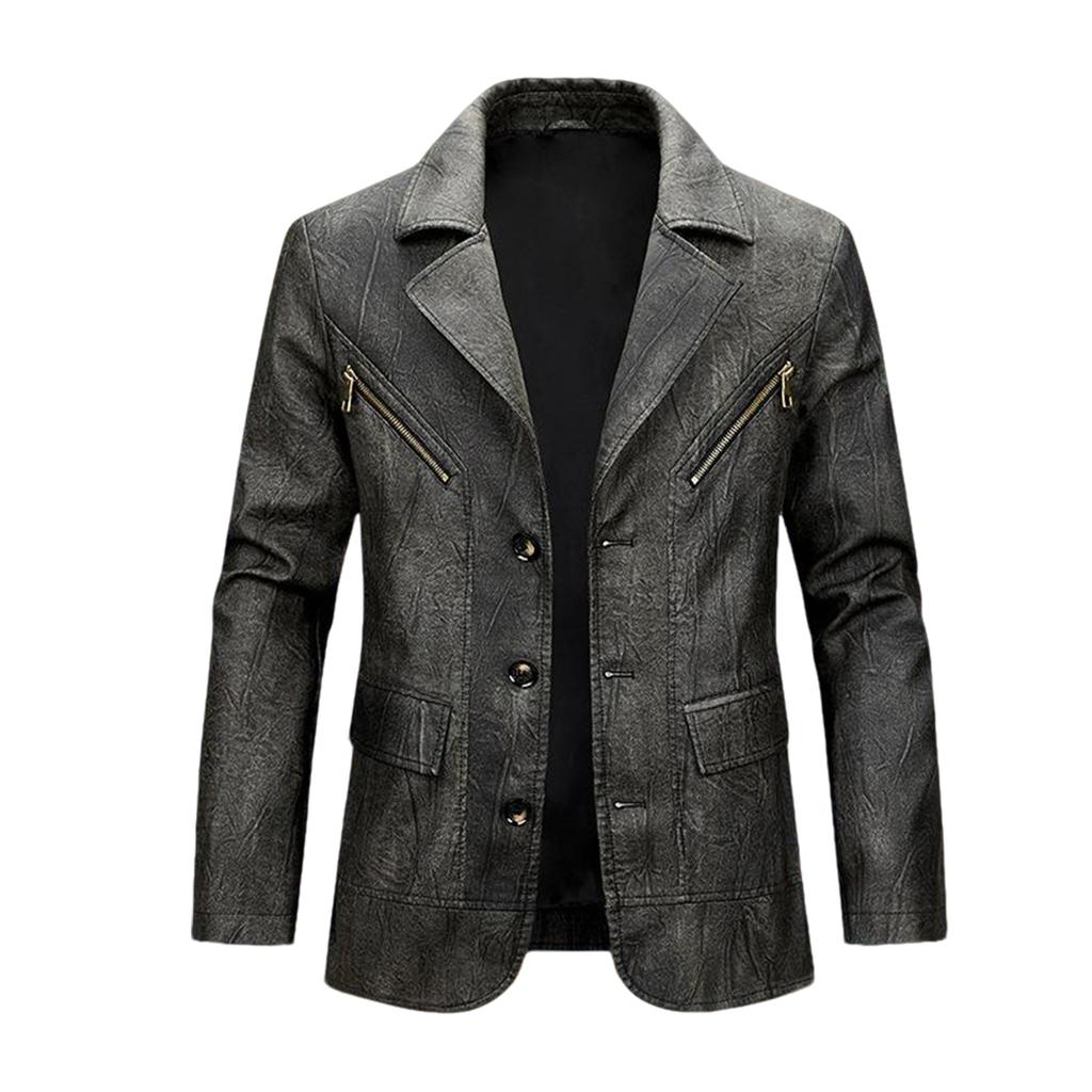 Men's Large Lapel Casual Suit Slim Fit Jacket Men's PU Leather Jacket Suit