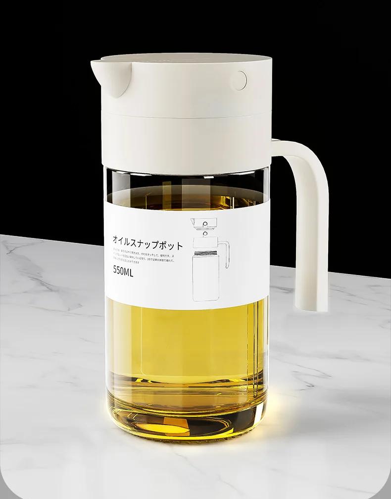 500ml Olive Oil Pourer with Automatic Cap Kitchen Dispenser Pour Oil Bottle Transparent Container Leakproof Kitchen Accessories