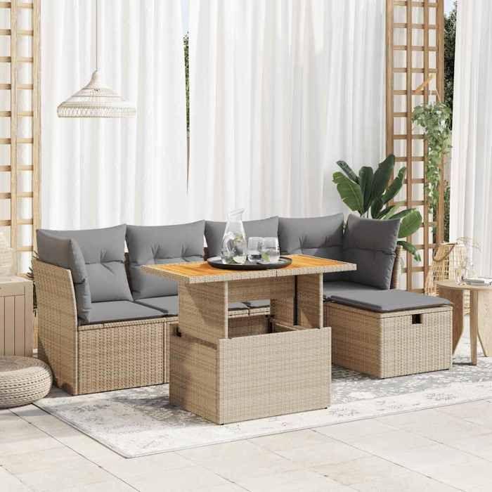 VidaXL Salon de jardin 6 pcs avec coussins beige résine tressée acacia 3327969