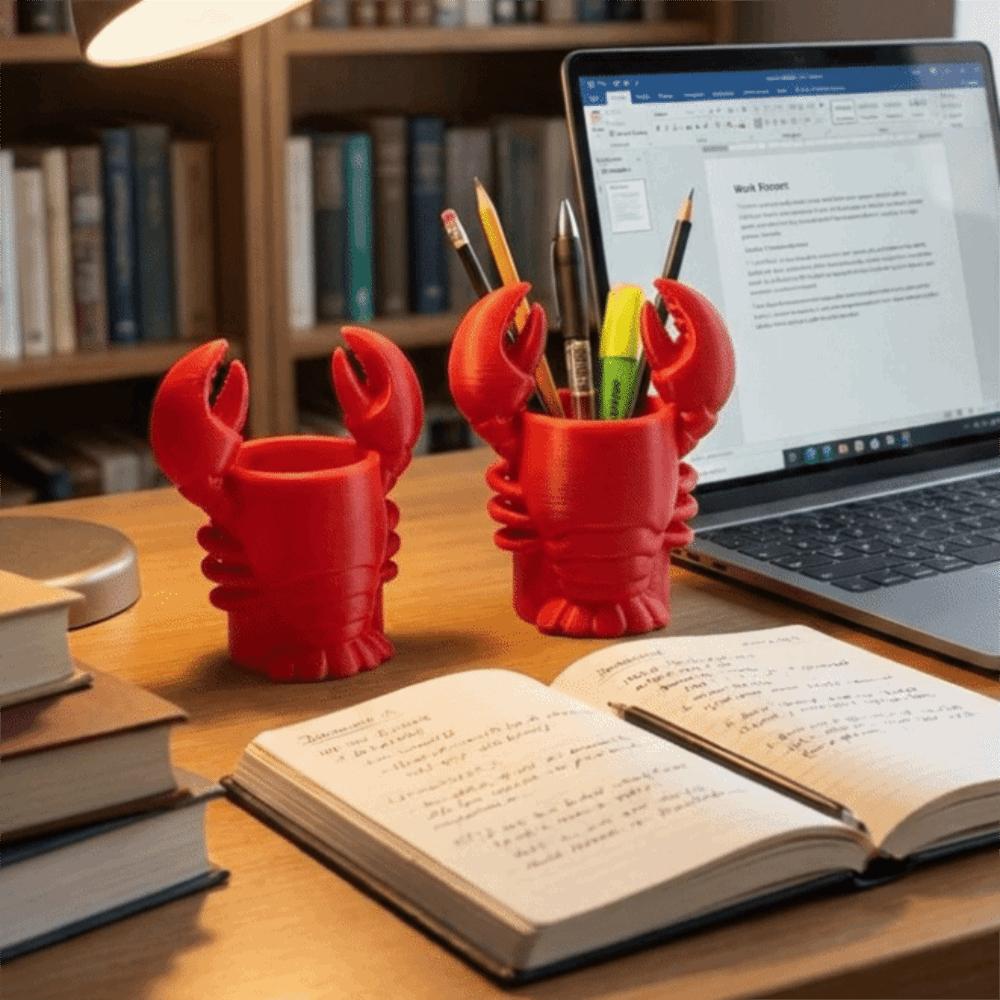 3D Printed Lobster-shaped Pencil Holder Lobster Shape Animal Shape Stand-Up Pen Pouch Plastic Desktop Storage Cup Home Decor