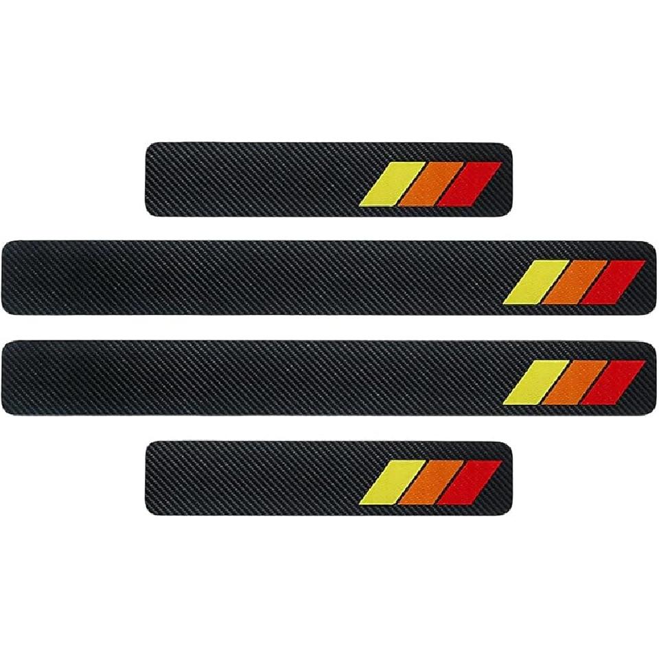 4PCS Tri-Color Door Sill Protectors, Anti-Scratch Carbon Fiber Entry Step Guard Sticker, Universal Car Front/Rear Door Threshold Protection Stripe
