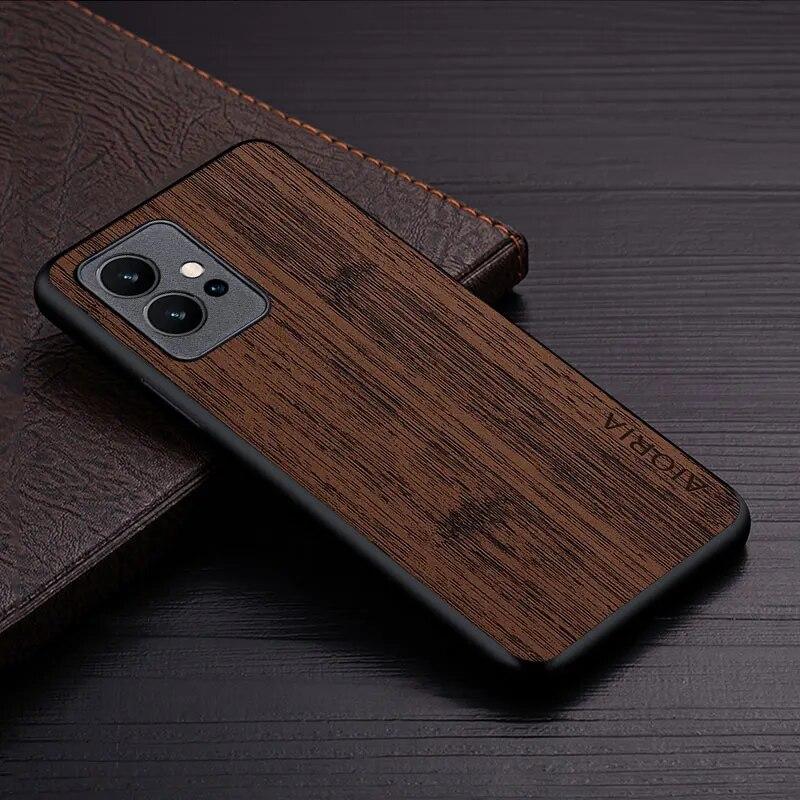 Case for Vivo Y75 5G funda bamboo wood pattern Leather cover Luxury coque for vivo y75 case capa