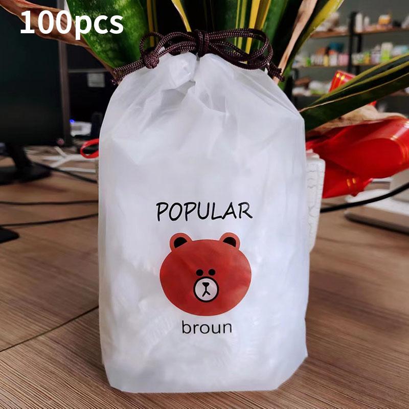 100 Stück Bunte Einweg-Lebensmittelabdeckung Obst-Lebensmittelabdeckung Elastischer Kunststoff Duschhaube Aufbewahrungsbeutel Küchenorganisator Frischhaltefolie