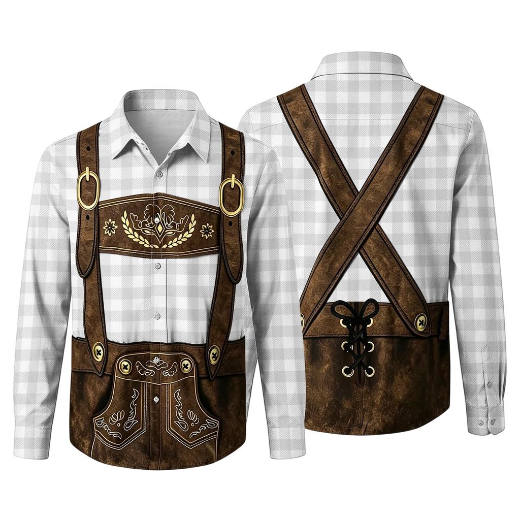 Herren 3D-gedrucktes Oktoberfest Locker geschnitten Umlegekragen Langarmhemd Vintage Lässig Atmungsaktives Oberteil für Pendeln Outdoor Festival Party