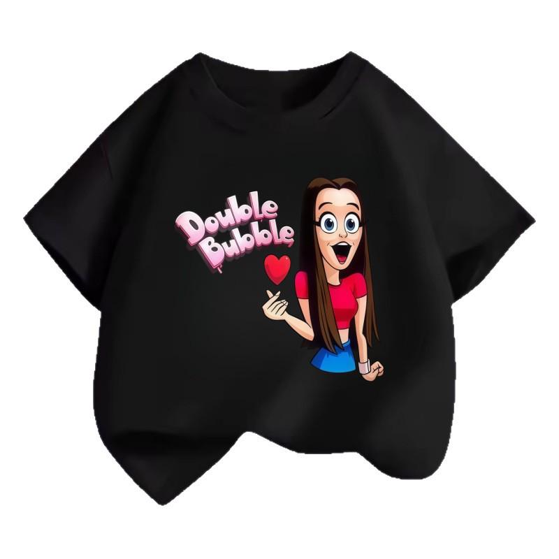 Trendy Heart-Shaped Cartoon Girls' Short Sleeve T-Shirt