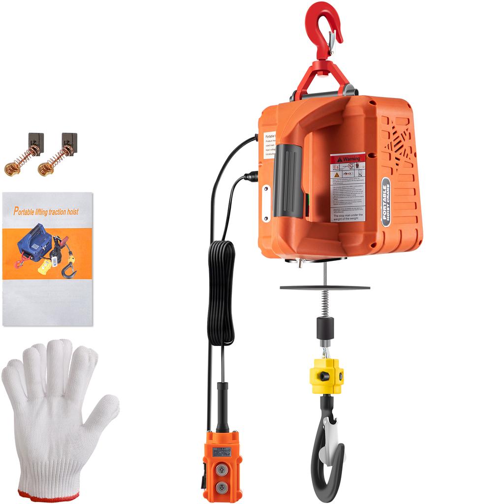 SucceBuy 500kg/1100lbs Electric Hoist Winch Portable Crane 25ft Lifting Height Wired Remote Control for Transportation