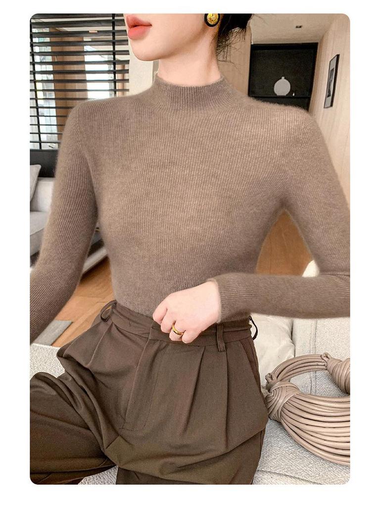 Women's Slim-Fit High-Neck Solid Color Casual Sweater