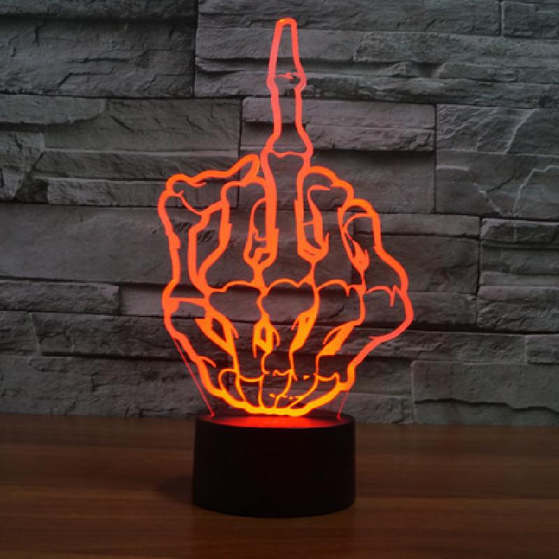 Hand Skull Middle Finger 7 Color Acrylic Led Night Light Touch Control Decorate