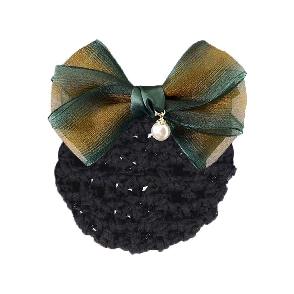 Pearl Pendant Mesh Bow Bun Net Spring Clip Bowknot Hairgrips Net Cover Bowknot Bun Snood  Dance