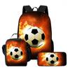 Kids School Backpack Set With Lunch Bag Pencil Case - Football Print Oxford Fabric Ergonomic Design Elementary Students